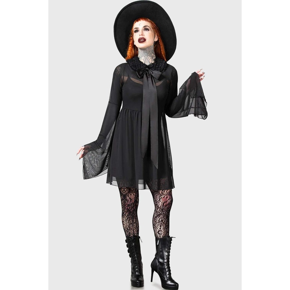 Killstar hallows black mesh peter pan collared goth dress